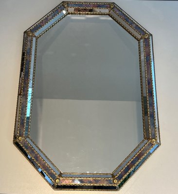 Rectangular Mirror with Multi-Faceted Mirrors and Brass Garlands-BA-1738182