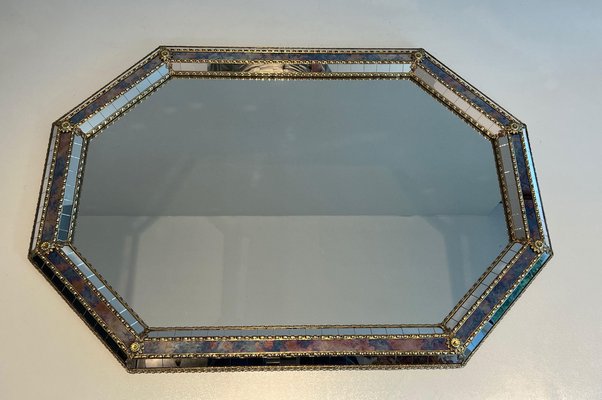 Rectangular Mirror with Multi-Faceted Mirrors and Brass Garlands-BA-1738182