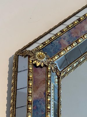 Rectangular Mirror with Multi-Faceted Mirrors and Brass Garlands-BA-1738182