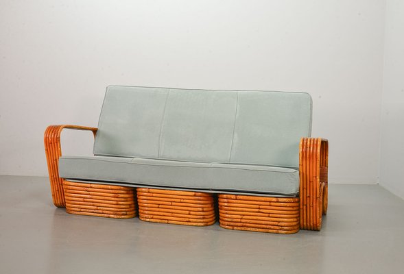 Rectangular Rattan 3-Seater Sofa attributed Paul Frankl, USA, 1940s-IXC-1397173