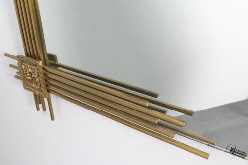 Rectangular Wall Mirror with Golden Brass Frame attributed to Angelo Brotto for Esperia, Italy, 1970