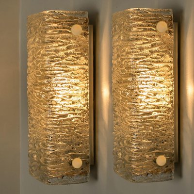 Rectangular Wave Glass and Brass Wall Lights by J.T. Kalmar, Austria, 1960s-VDW-1342572