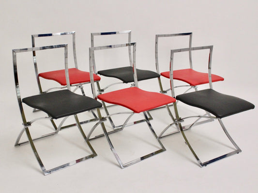 Red and Black Luisa Folding Chairs by Marcello Cuneo for Mobel, 1970s, Set of 6