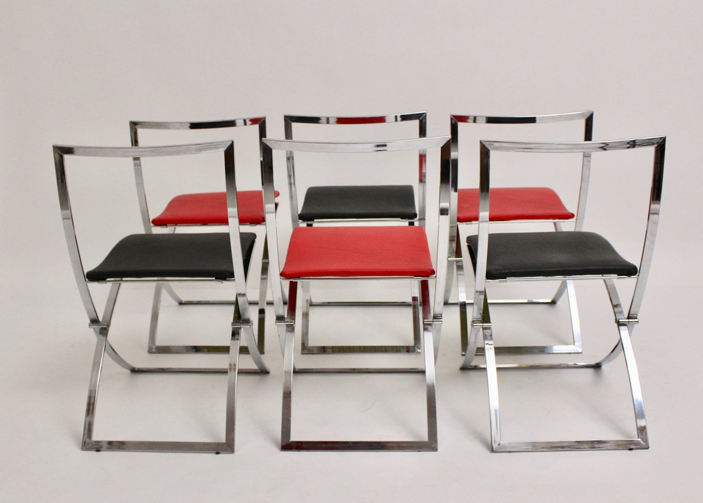 Red and Black Luisa Folding Chairs by Marcello Cuneo for Mobel, 1970s, Set of 6