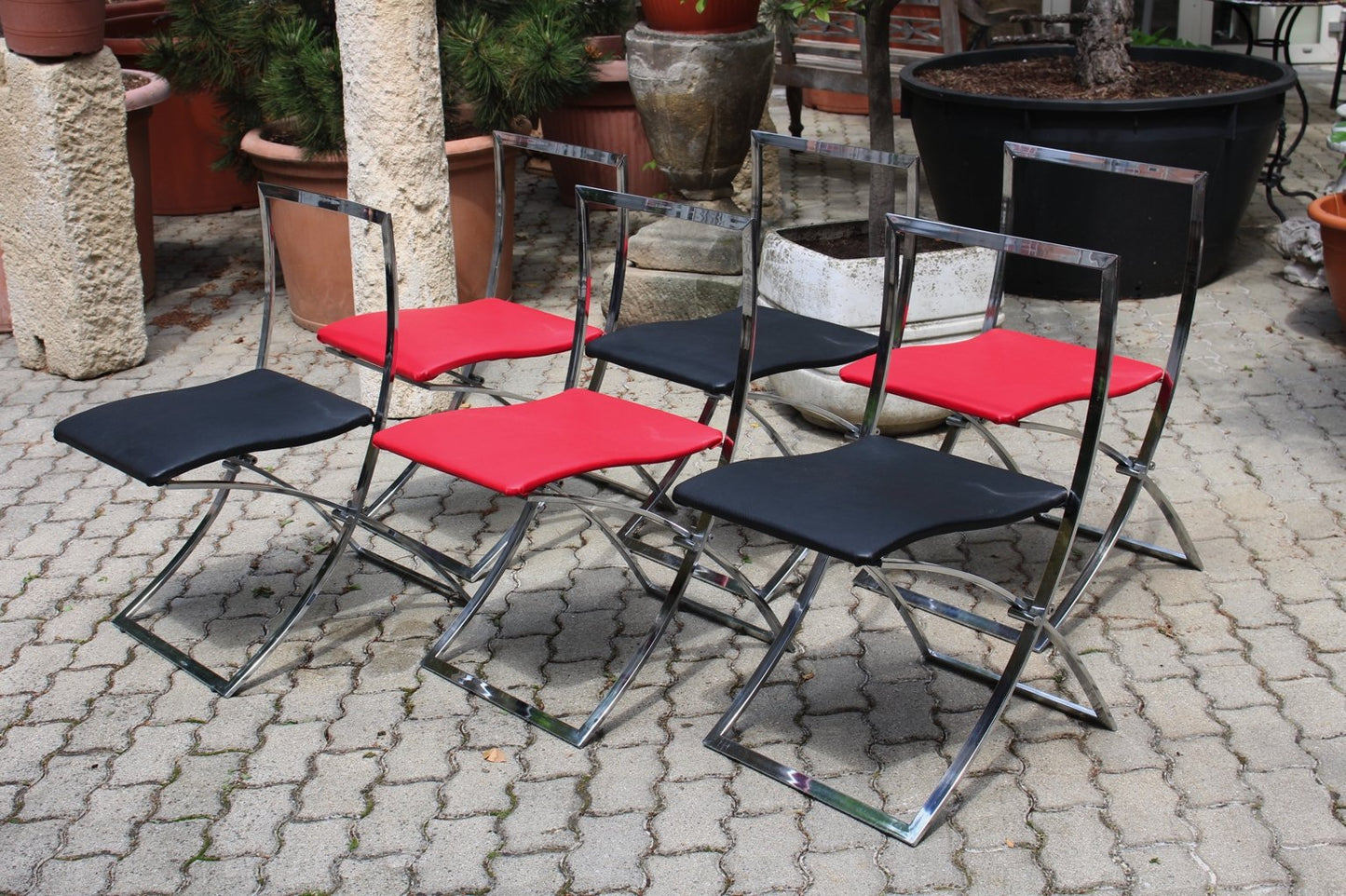 Red and Black Luisa Folding Chairs by Marcello Cuneo for Mobel, 1970s, Set of 6