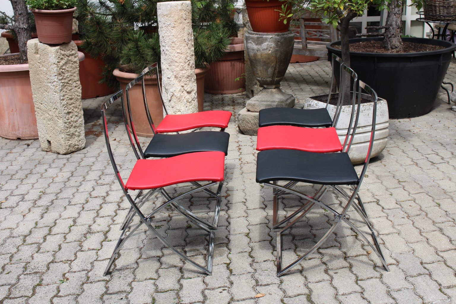 Red and Black Luisa Folding Chairs by Marcello Cuneo for Mobel, 1970s, Set of 6