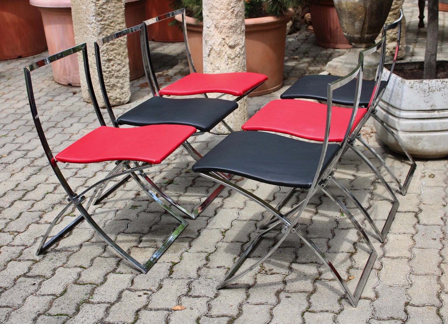 Red and Black Luisa Folding Chairs by Marcello Cuneo for Mobel, 1970s, Set of 6