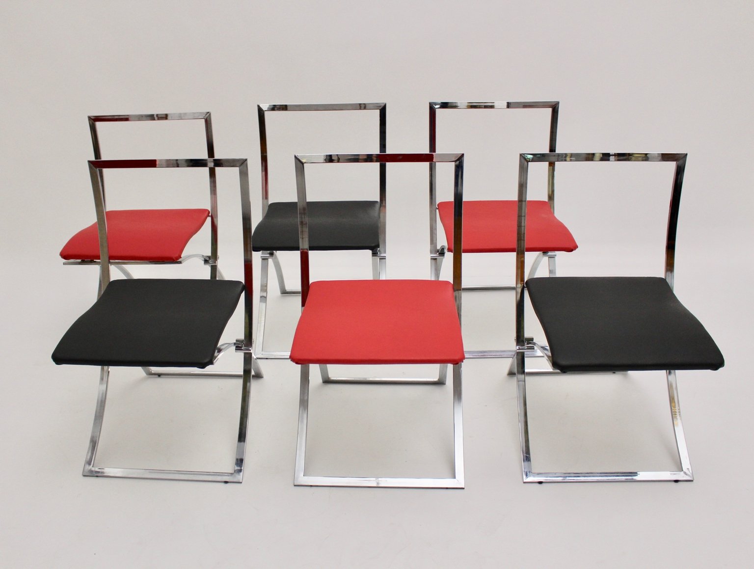 Red and Black Luisa Folding Chairs by Marcello Cuneo for Mobel, 1970s, Set of 6