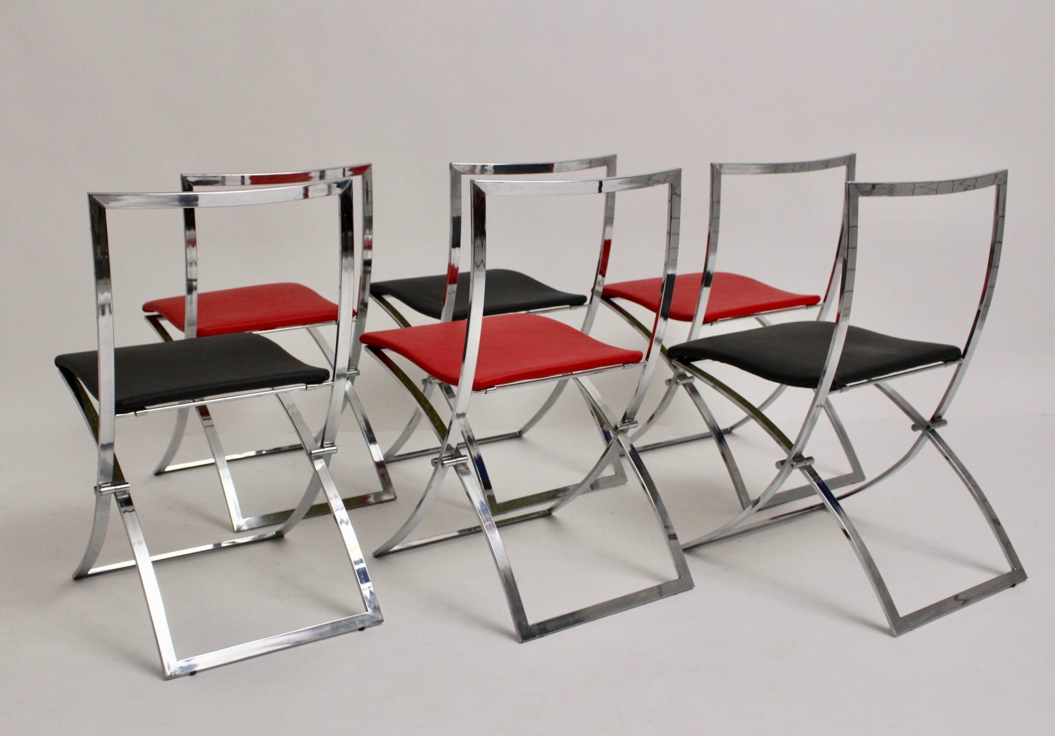 Red and Black Luisa Folding Chairs by Marcello Cuneo for Mobel, 1970s, Set of 6