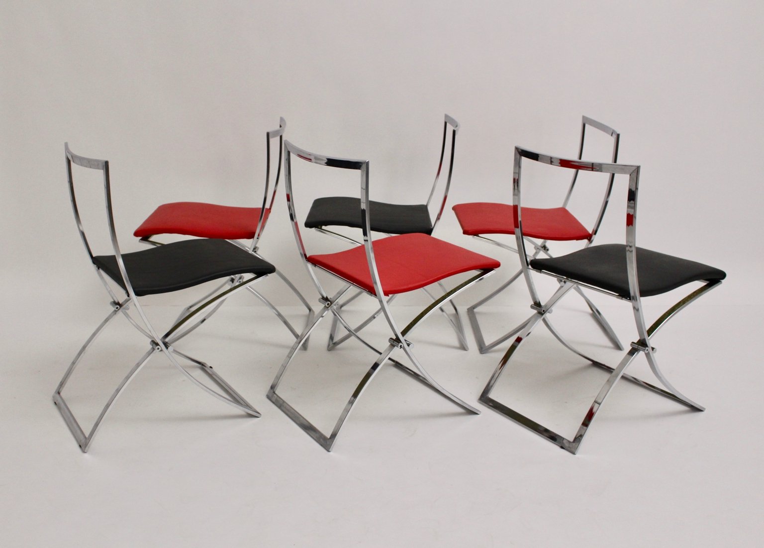 Red and Black Luisa Folding Chairs by Marcello Cuneo for Mobel, 1970s, Set of 6