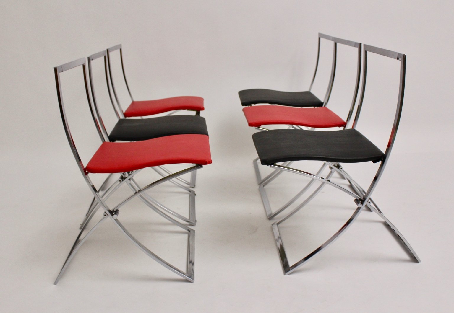 Red and Black Luisa Folding Chairs by Marcello Cuneo for Mobel, 1970s, Set of 6