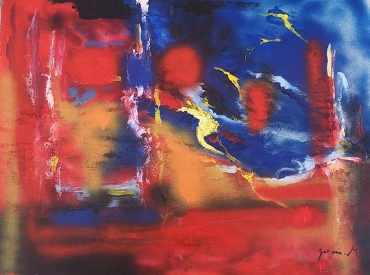 Red and Blue Composition - Acrylic on Plywood by M. Goeyens - 2000s 2000s-ZCI-756399