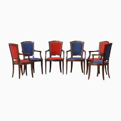 Red and Blue Dining Chairs, Set of 6-PTH-1338076