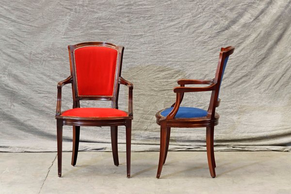 Red and Blue Dining Chairs, Set of 6-PTH-1338076