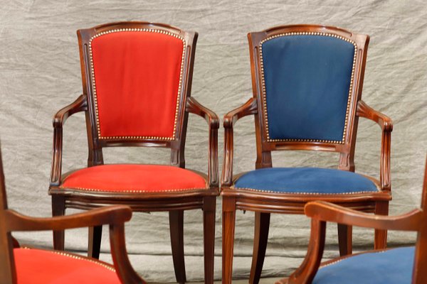 Red and Blue Dining Chairs, Set of 6-PTH-1338076