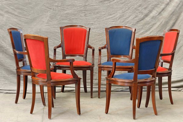 Red and Blue Dining Chairs, Set of 6-PTH-1338076