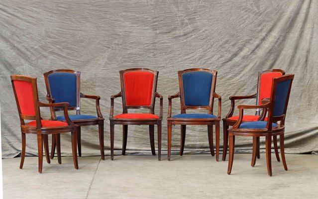 Red and Blue Dining Chairs, Set of 6-PTH-1338076