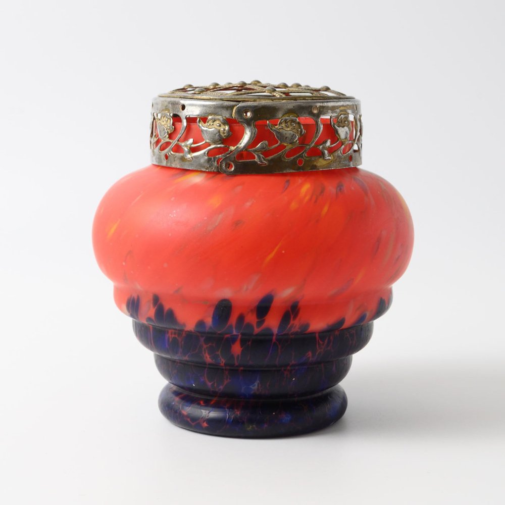 Red and Blue Spatter Glass Vase from Anton Ruckl, 1920s