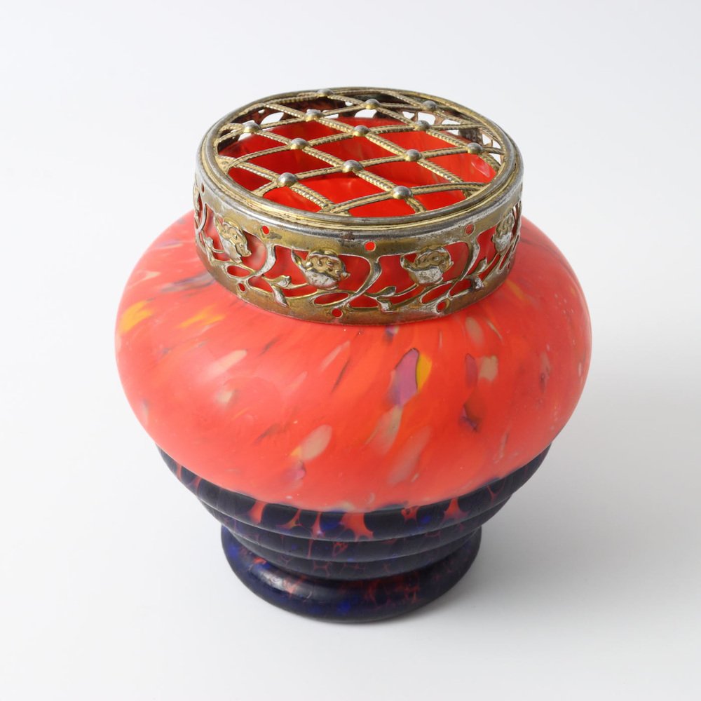 Red and Blue Spatter Glass Vase from Anton Ruckl, 1920s