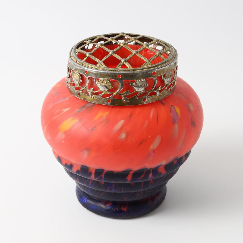 Red and Blue Spatter Glass Vase from Anton Ruckl, 1920s