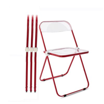 Red and Clear Acrylic Glass Plia Folding Chairs by Piretti for Castelli, Italy, 1970s, Set of 4-JDR-1814555