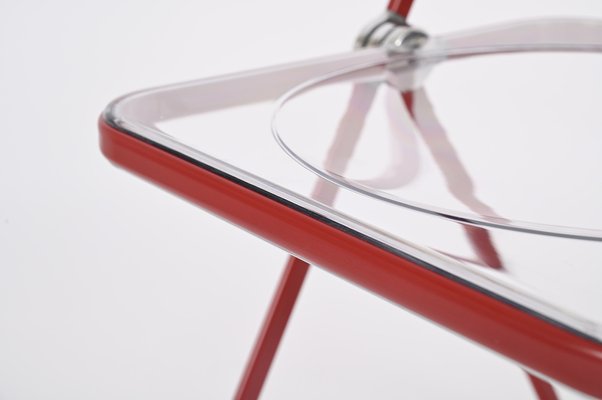 Red and Clear Acrylic Glass Plia Folding Chairs by Piretti for Castelli, Italy, 1970s, Set of 4-JDR-1814555