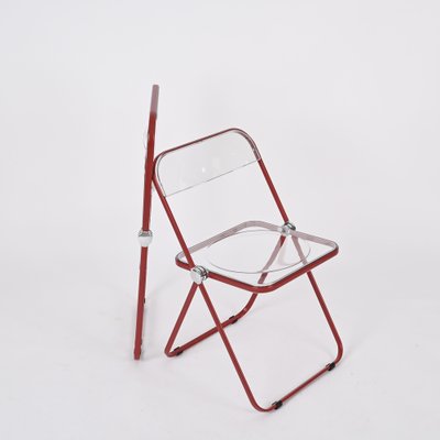 Red and Clear Acrylic Glass Plia Folding Chairs by Piretti for Castelli, Italy, 1970s, Set of 4-JDR-1814555