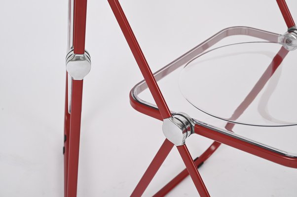 Red and Clear Acrylic Glass Plia Folding Chairs by Piretti for Castelli, Italy, 1970s, Set of 4-JDR-1814555