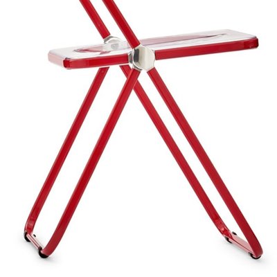 Red and Clear Acrylic Glass Plia Folding Chairs by Piretti for Castelli, Italy, 1970s, Set of 4-JDR-1814555