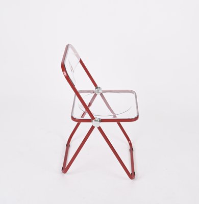 Red and Clear Acrylic Glass Plia Folding Chairs by Piretti for Castelli, Italy, 1970s, Set of 4-JDR-1814555