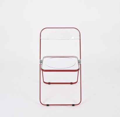 Red and Clear Acrylic Glass Plia Folding Chairs by Piretti for Castelli, Italy, 1970s, Set of 4-JDR-1814555