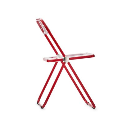 Red and Clear Acrylic Glass Plia Folding Chairs by Piretti for Castelli, Italy, 1970s, Set of 4-JDR-1814555