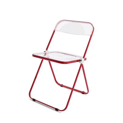 Red and Clear Acrylic Glass Plia Folding Chairs by Piretti for Castelli, Italy, 1970s, Set of 4-JDR-1814555