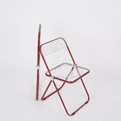 Red and Clear Acrylic Glass Plia Folding Chairs by Piretti for Castelli, Italy, 1970s, Set of 4-JDR-1814555