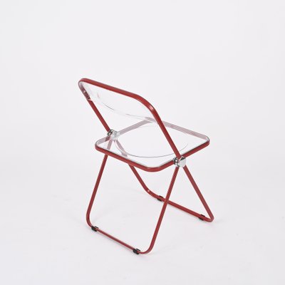 Red and Clear Acrylic Glass Plia Folding Chairs by Piretti for Castelli, Italy, 1970s, Set of 4-JDR-1814555