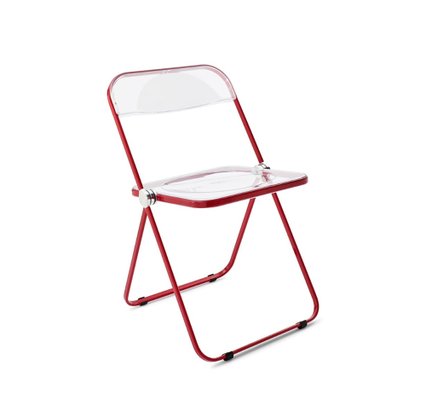 Red and Clear Acrylic Glass Plia Folding Chairs by Piretti for Castelli, Italy, 1970s, Set of 4-JDR-1814555