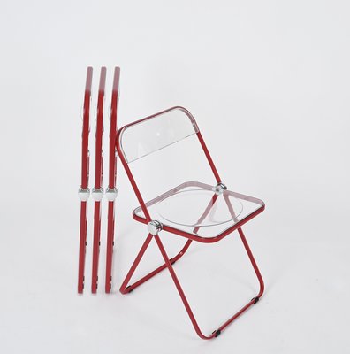 Red and Clear Acrylic Glass Plia Folding Chairs by Piretti for Castelli, Italy, 1970s, Set of 4-JDR-1814555