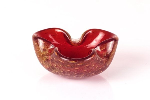 Red and Gold Bowl in Sommerso Murano Glass by Seguso, 1960s-LBS-1338393