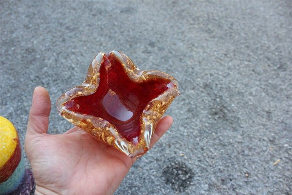 Red and Gold Murano Glass Bowl from Seguso, 1960s-EH-627504