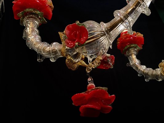 Red and Gold Murano Glass Chandelier, 1980s-MBH-1031616