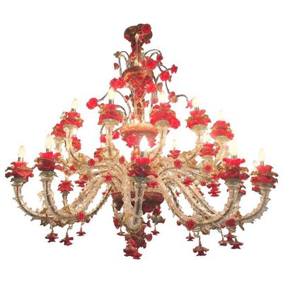 Red and Gold Murano Glass Chandelier 1980s-MBH-1066513