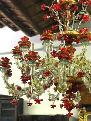 Red and Gold Murano Glass Chandelier, 1980s-MBH-1032568