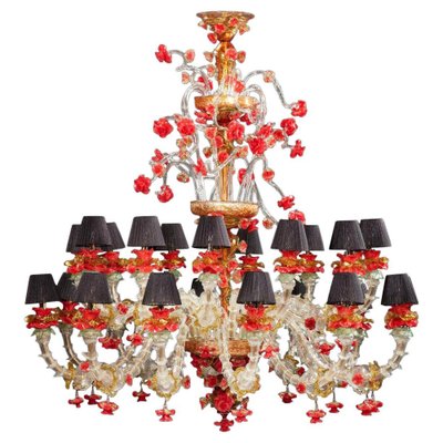 Red and Gold Murano Glass Chandelier 1980s-MBH-1066513