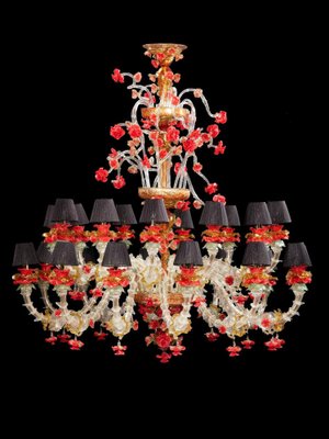 Red and Gold Murano Glass Chandelier 1980s-MBH-1066513