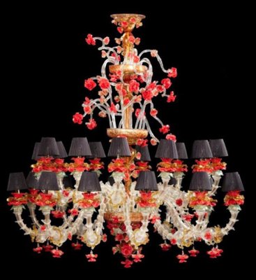 Red and Gold Murano Glass Chandelier, 1980s-MBH-1031809