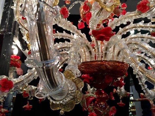 Red and Gold Murano Glass Chandelier 1980s-MBH-1066513