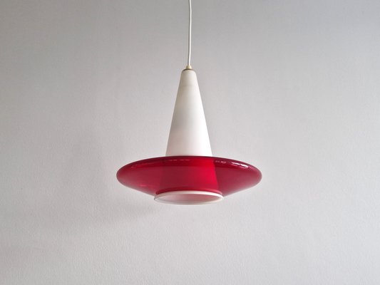 Red and Opaline Glass Pendant Lamp, 1960s-NV-1765256