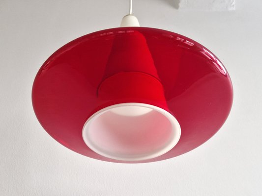 Red and Opaline Glass Pendant Lamp, 1960s-NV-1765256