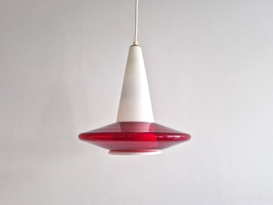 Red and Opaline Glass Pendant Lamp, 1960s-NV-1765256