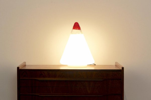 Red and White Opalescent Glass Cone Lamp by Giusto Toso for Leucos, 1930s-MO-675328